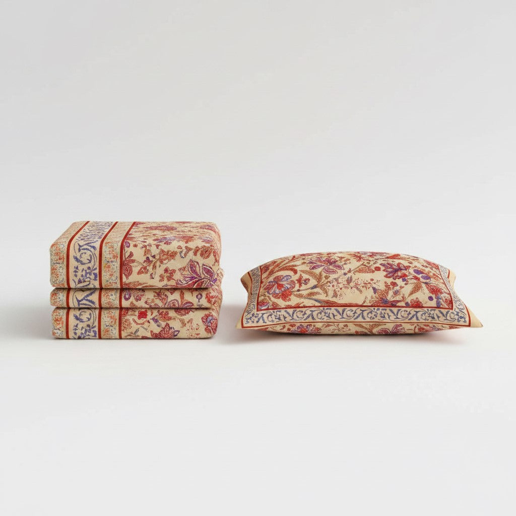 Beige Royal Paisley Vine Pure Cotton King Size Bedsheet | MVB Yugvigyana