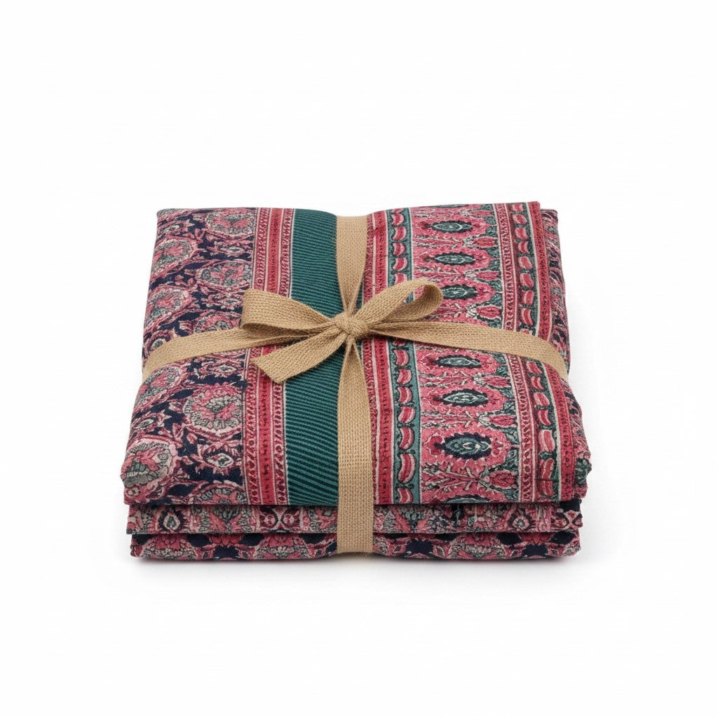 Navy Blue & Wine Traditional Medallion Print Pure Cotton King Size Bedsheet