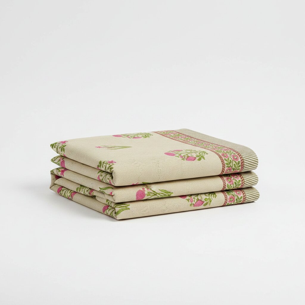 Sand Base Bright Pink Floral Hand Block Print King Size Bedsheet | 400 TC 100% Pure Cotton | Set of 3