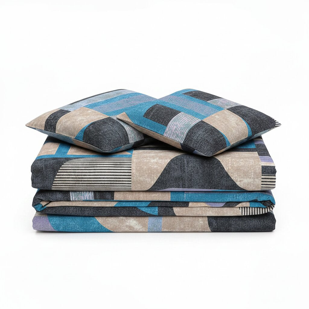 Metropolis Cubist Vision Double Bedsheet | Abstract Geometric Print