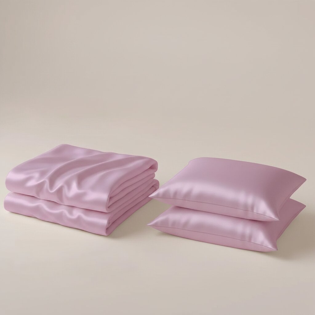 MVB Rose UltraSatin Silk Flat Double Bedsheet | Blush Pink | 1 Flat Sheet + 2 Pillow Covers