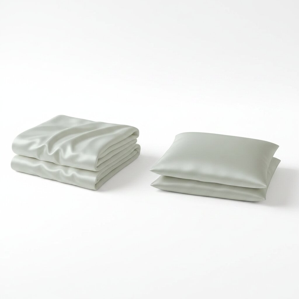 MVB UltraSatin Silk Flat Double Bedsheet | Beige Mint | 1 Flat Sheet + 2 Pillow Covers