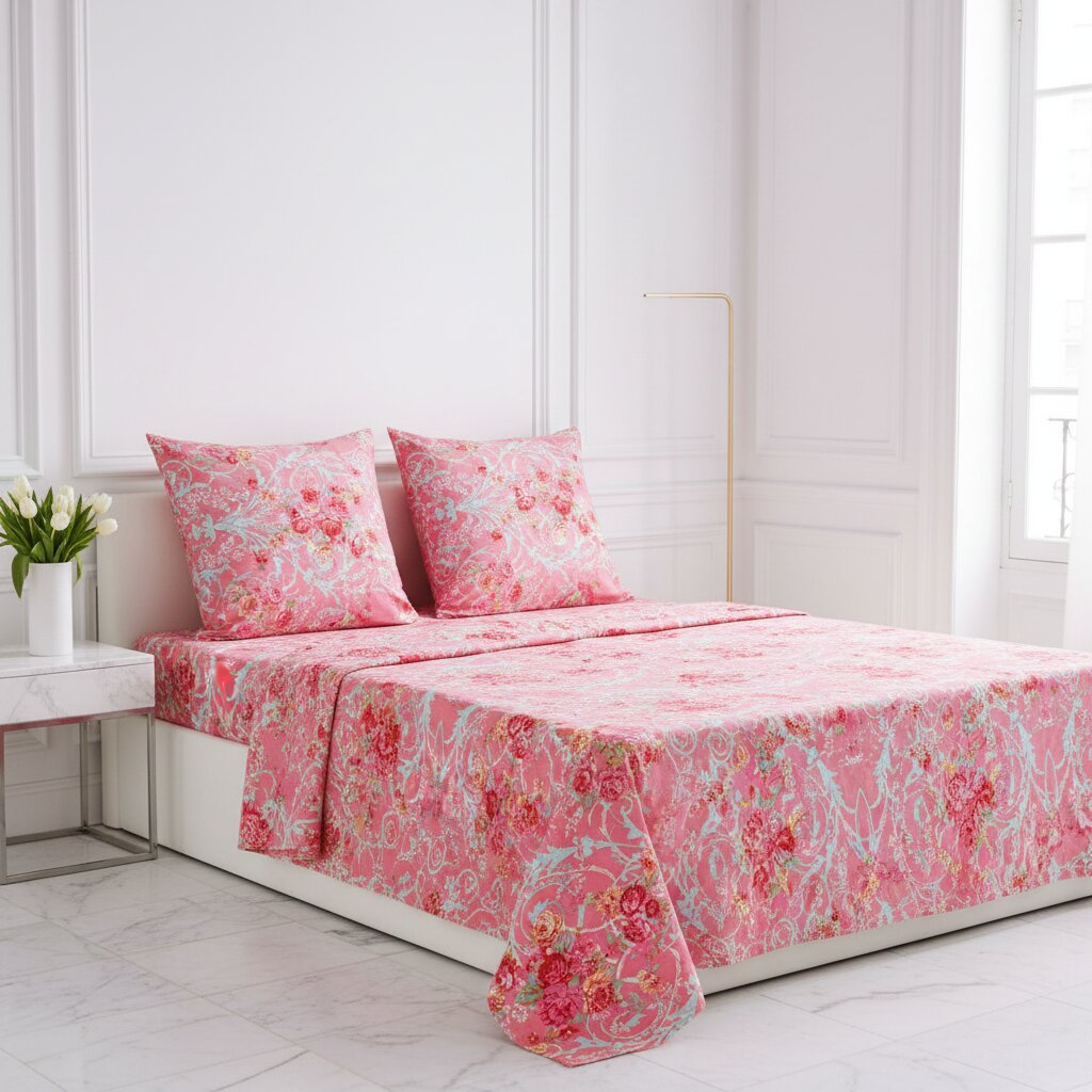 Rose Garden Bliss Double Bedsheet | 160 TC Poly Cotton | 2 Pillow Covers