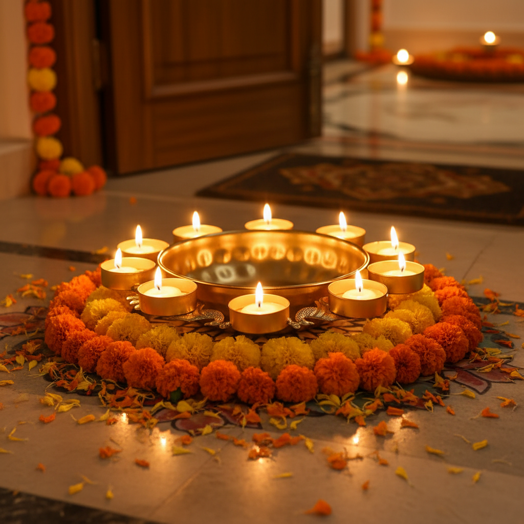 Peacock Urli - Diwali Entrance Setting