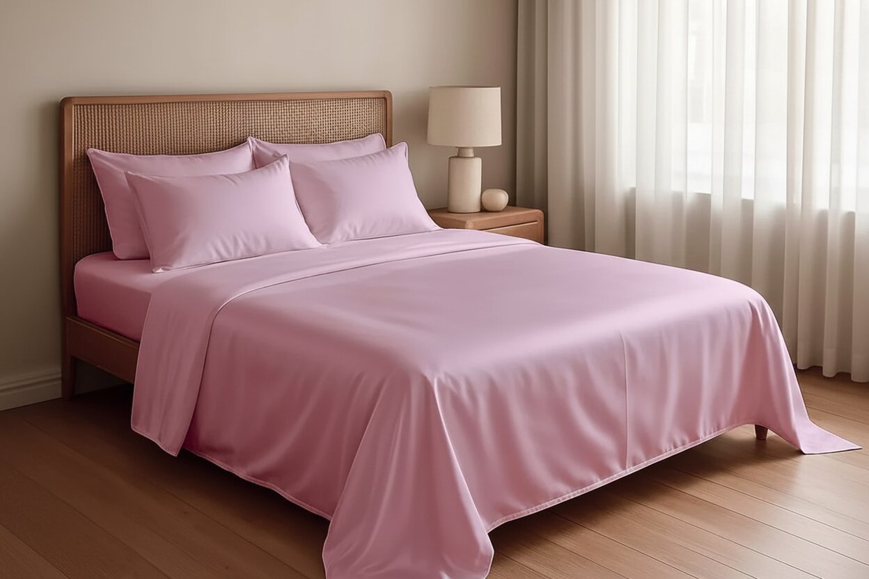 MVB Rose UltraSatin Silk Flat Double Bedsheet | Blush Pink | 1 Flat Sheet + 2 Pillow Covers