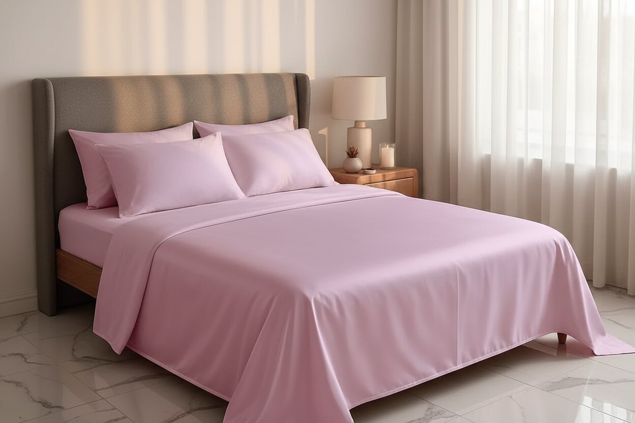 MVB Rose UltraSatin Silk Flat Double Bedsheet | Blush Pink | 1 Flat Sheet + 2 Pillow Covers