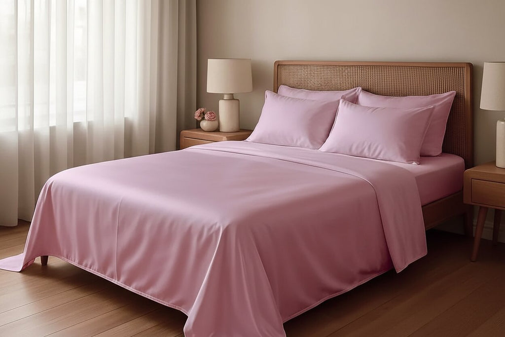 MVB Rose UltraSatin Silk Flat Double Bedsheet | Blush Pink | 1 Flat Sheet + 2 Pillow Covers