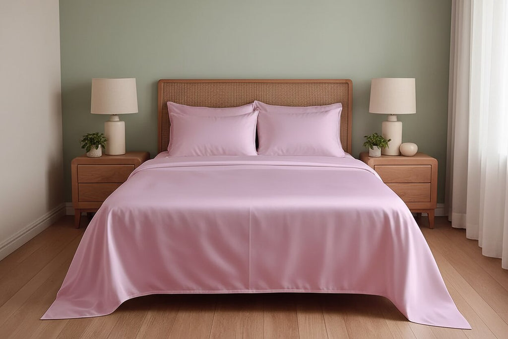 MVB Rose UltraSatin Silk Flat Double Bedsheet | Blush Pink | 1 Flat Sheet + 2 Pillow Covers