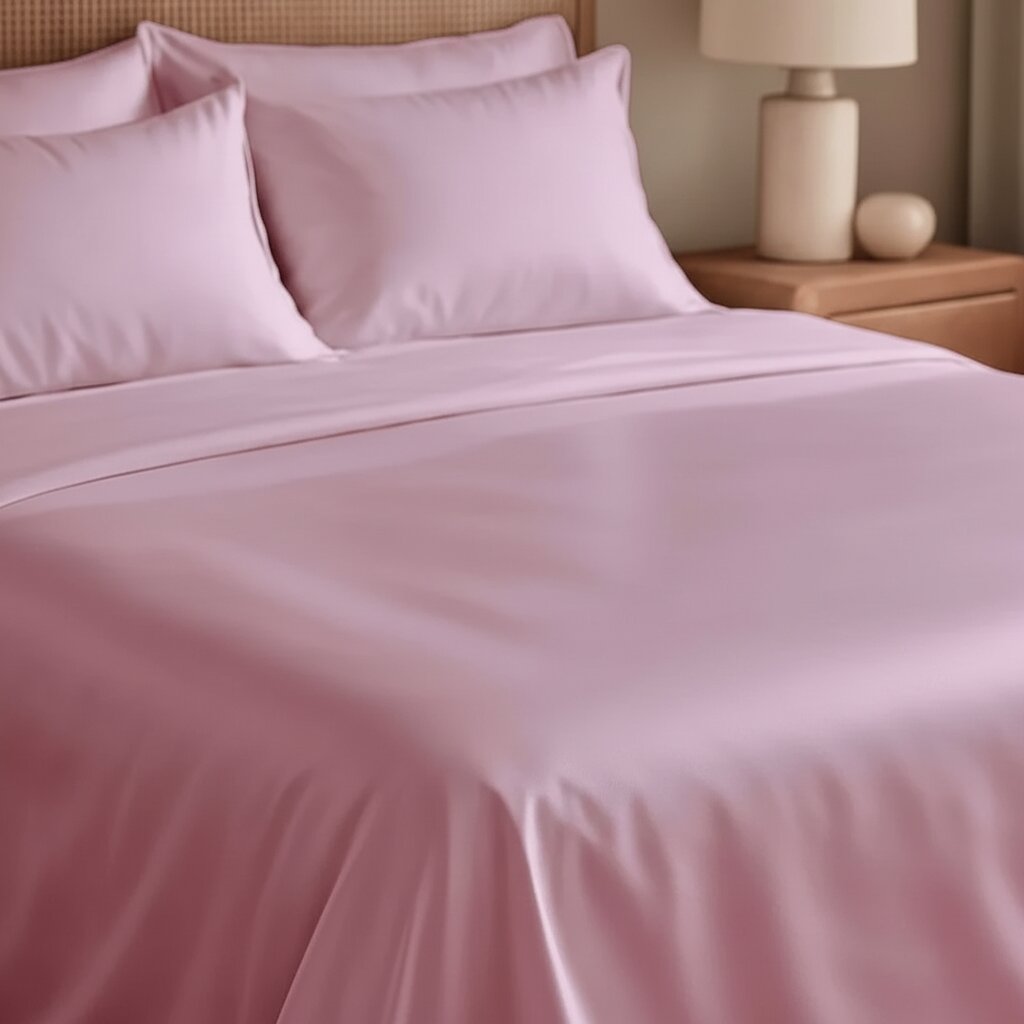MVB Rose UltraSatin Silk Flat Double Bedsheet | Blush Pink | 1 Flat Sheet + 2 Pillow Covers