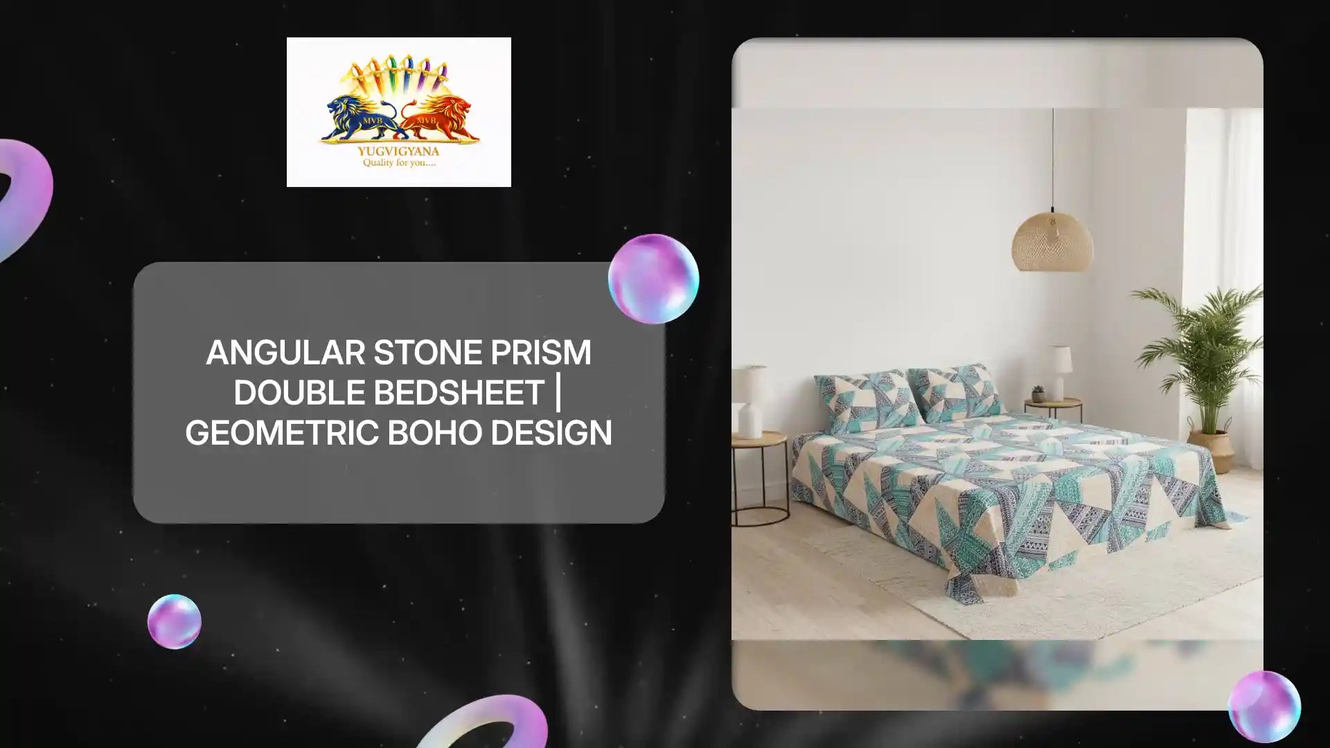 Angular Stone Prism Double Bedsheet | Geometric Boho Design by@Outfy