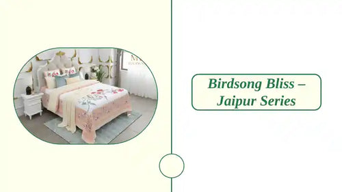 Traditional Jaipur handblock printed bedsheet featuring birdsong motif
