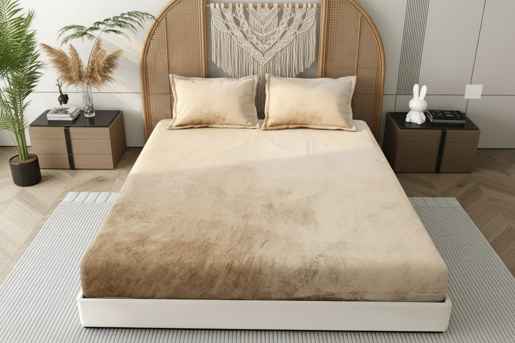 MVB Luxurious Super Soft Velvet Double Bedsheet with Matching Pillow Covers