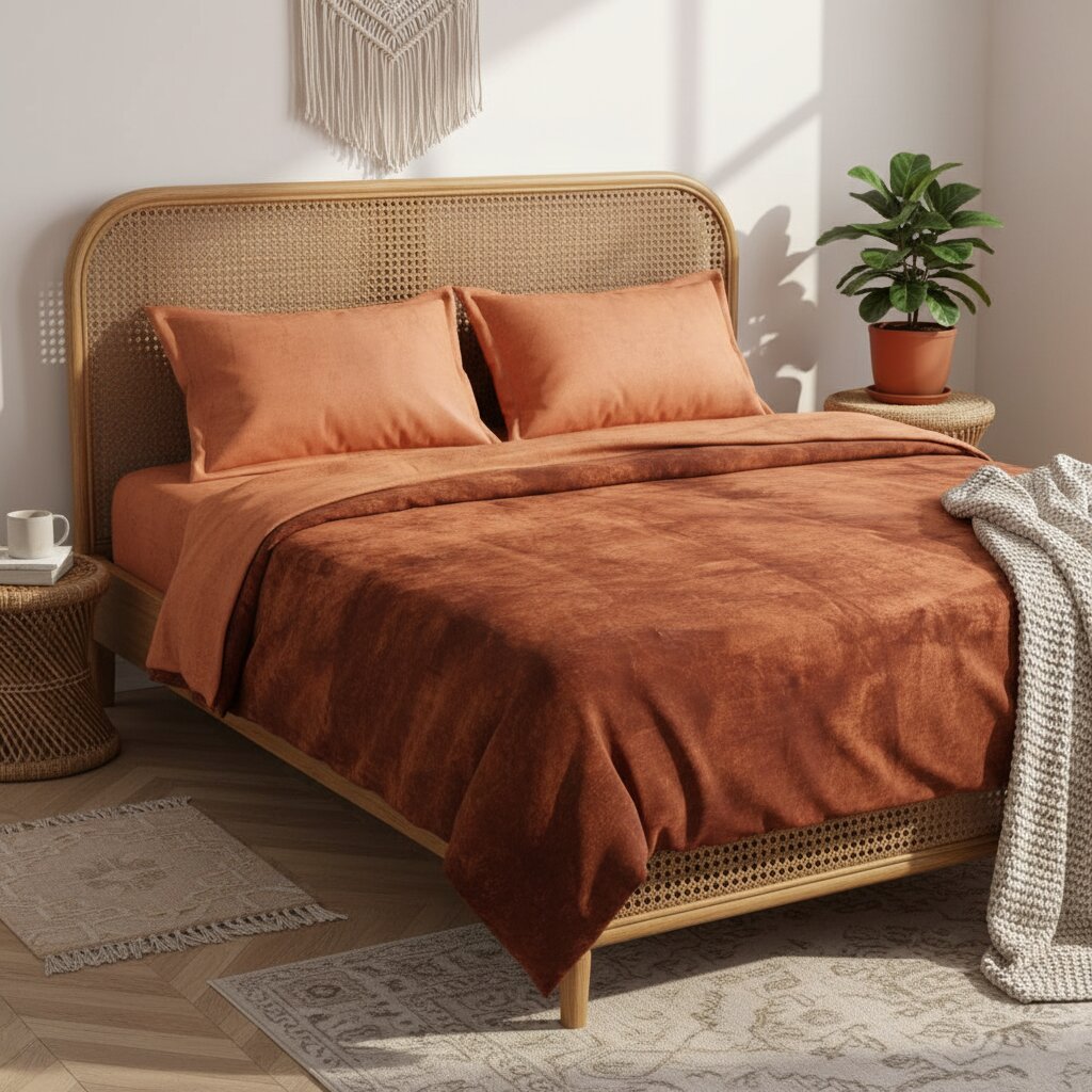 MVB Premium Velvet Comfort Double Bedsheet – Rust Copper Brown | MVBBSW003