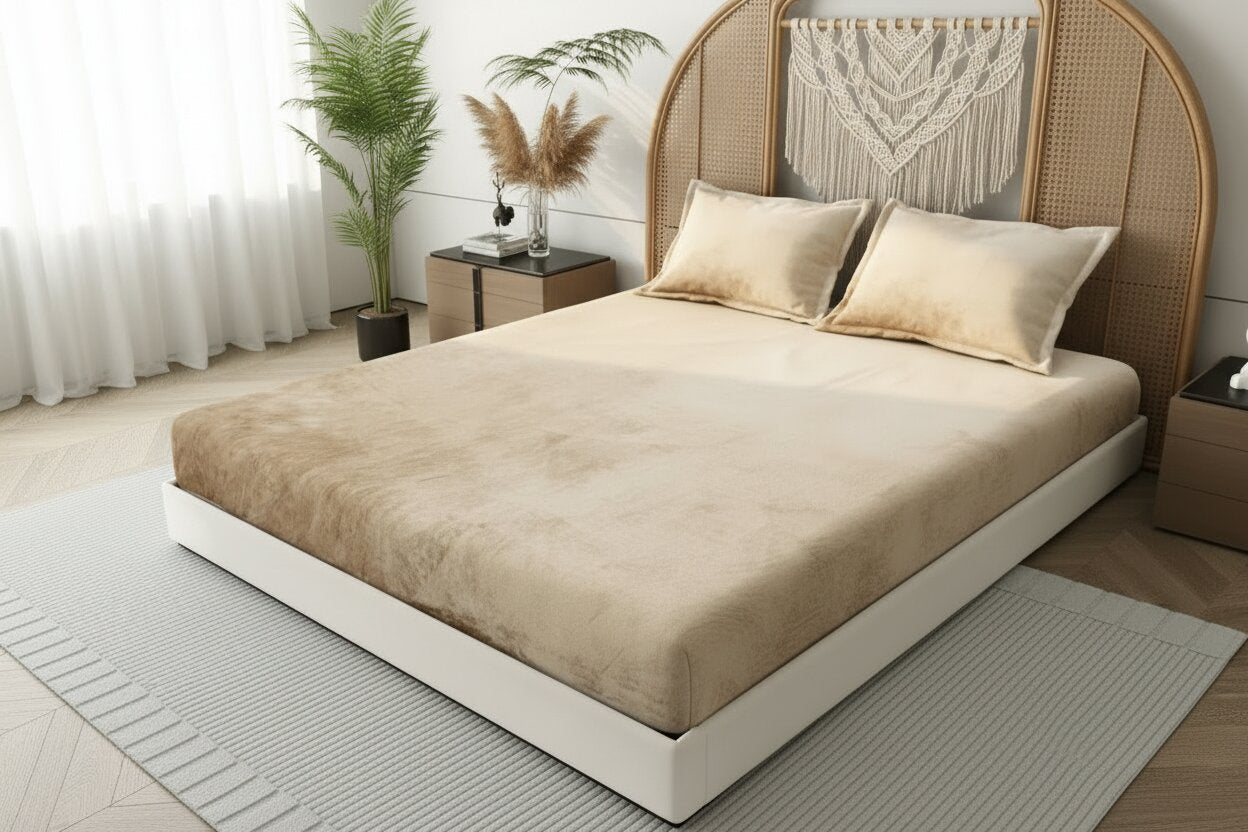 MVB Luxurious Super Soft Velvet Double Bedsheet with Matching Pillow Covers