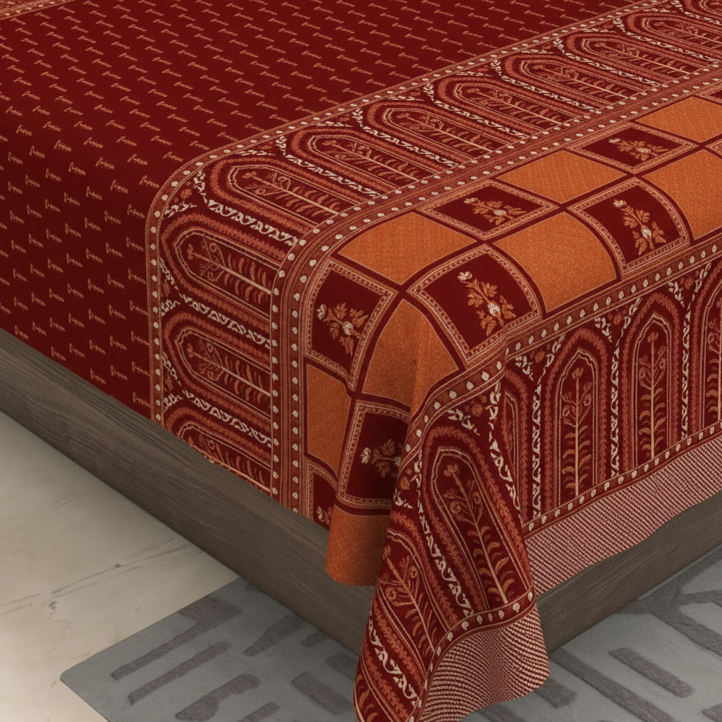 Red Mughal Bedsheet Border Close Up