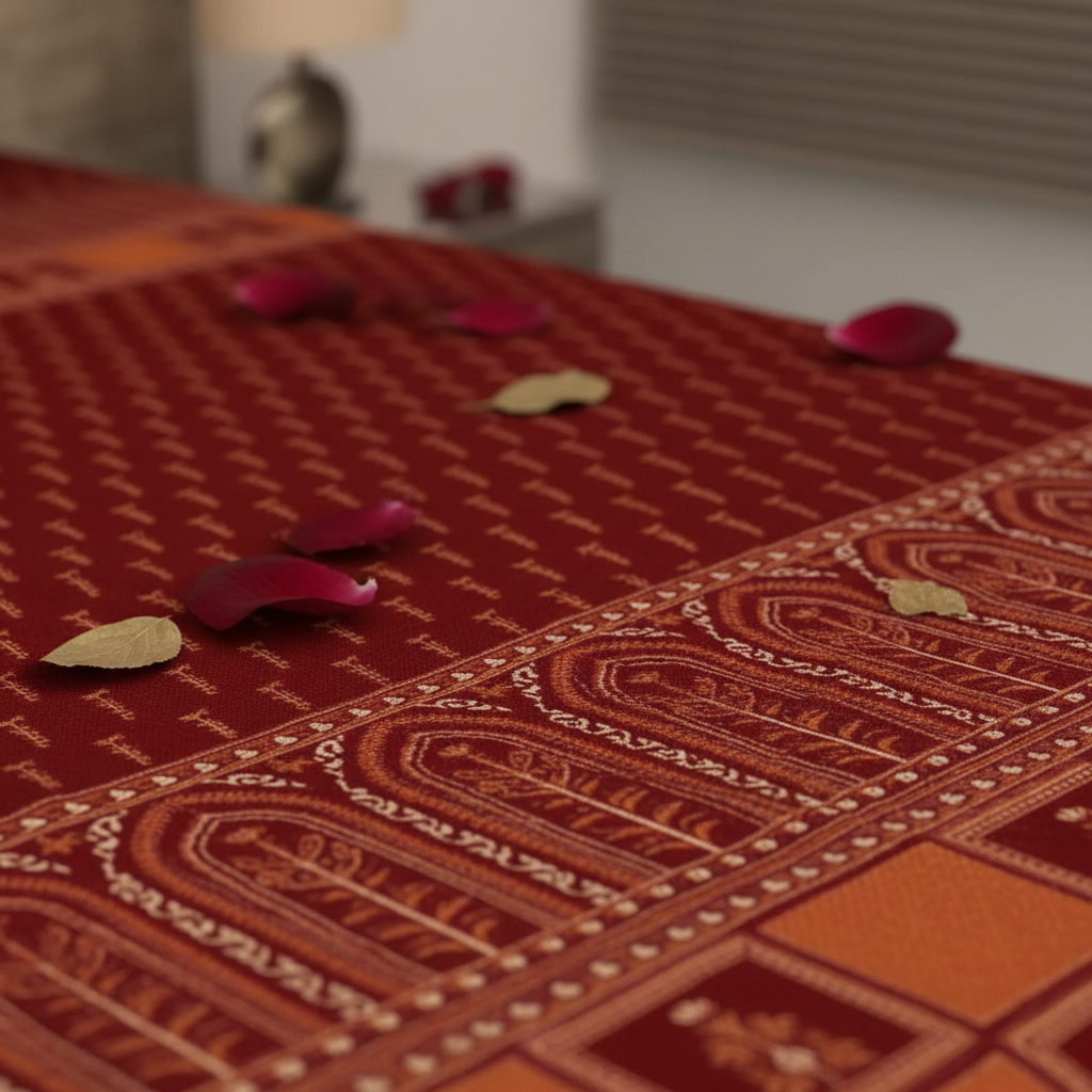Red Mughal Bedsheet Close Up Print