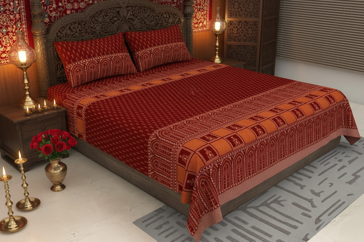 Red Mughal Bedsheet Palace Bedroom