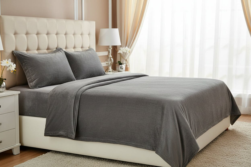 MVB Premium Velvet Comfort Double Bedsheet Charcoal Gray - Right Angle View