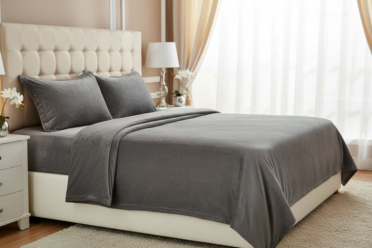 MVB Premium Velvet Comfort Double Bedsheet Charcoal Gray - Right Angle View
