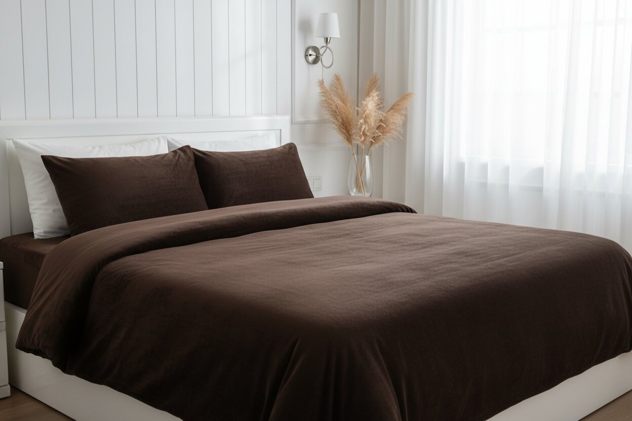 MVB Classic Coffee Brown Super Soft Velvet Double Bedsheet (100x100 Inch) | 150 GSM | With 2 Pillow Covers