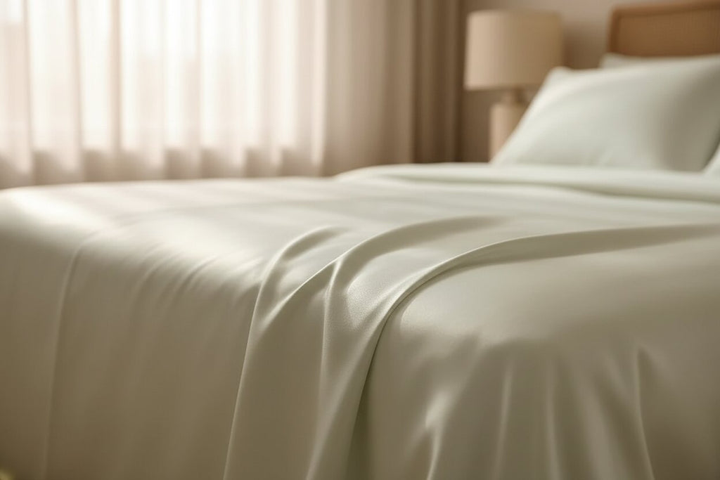 MVB UltraSatin Silk Flat Double Bedsheet | Beige Mint | 1 Flat Sheet + 2 Pillow Covers