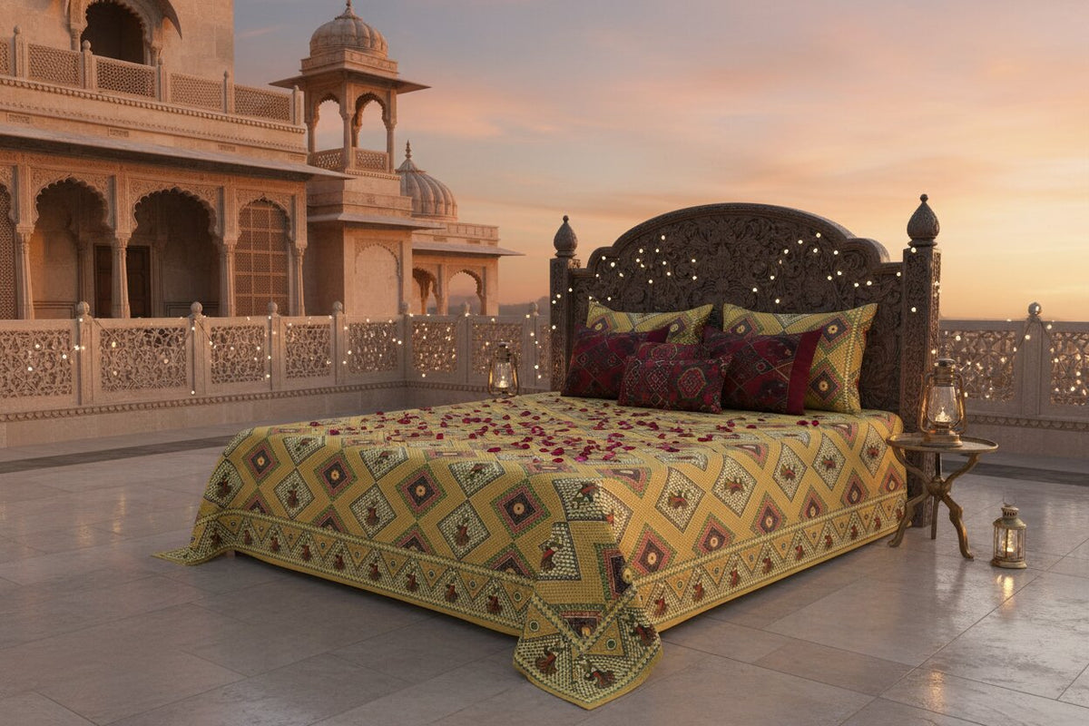 MVB BSD2829 Double Bedsheet – Brown Gujri Dance Pattern | 100% Cotton | 180TC | With 2 Pillow Covers