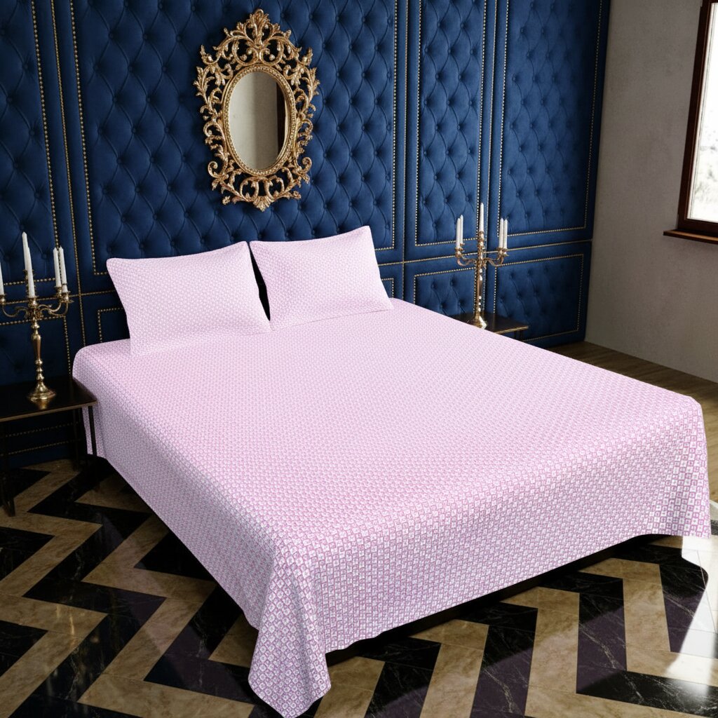 Rose Structured Web Double Bedsheet | Premium Pink Geometric Cotton Bedsheet with 2 Pillow Covers