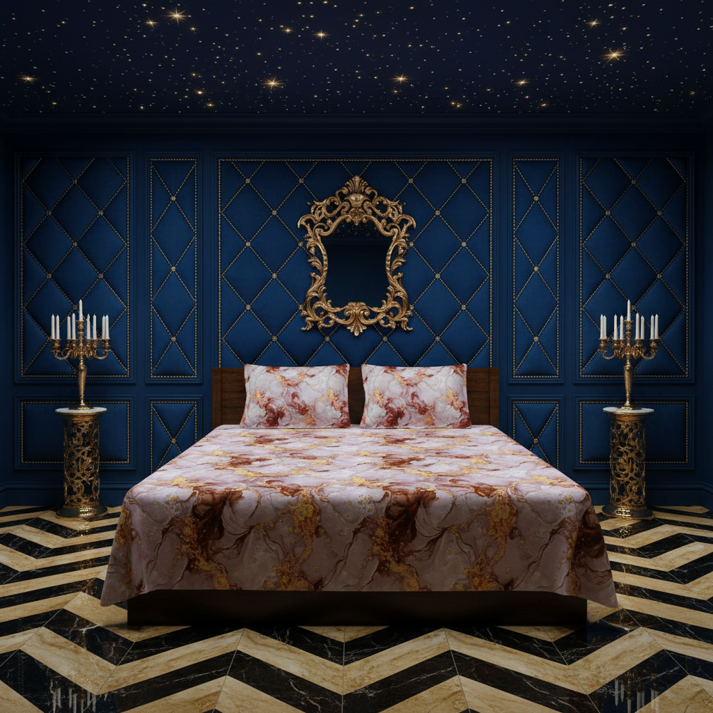 Bronze Metallic Wave Double Bedsheet | 160 TC Poly Cotton | 2 Pillow Covers