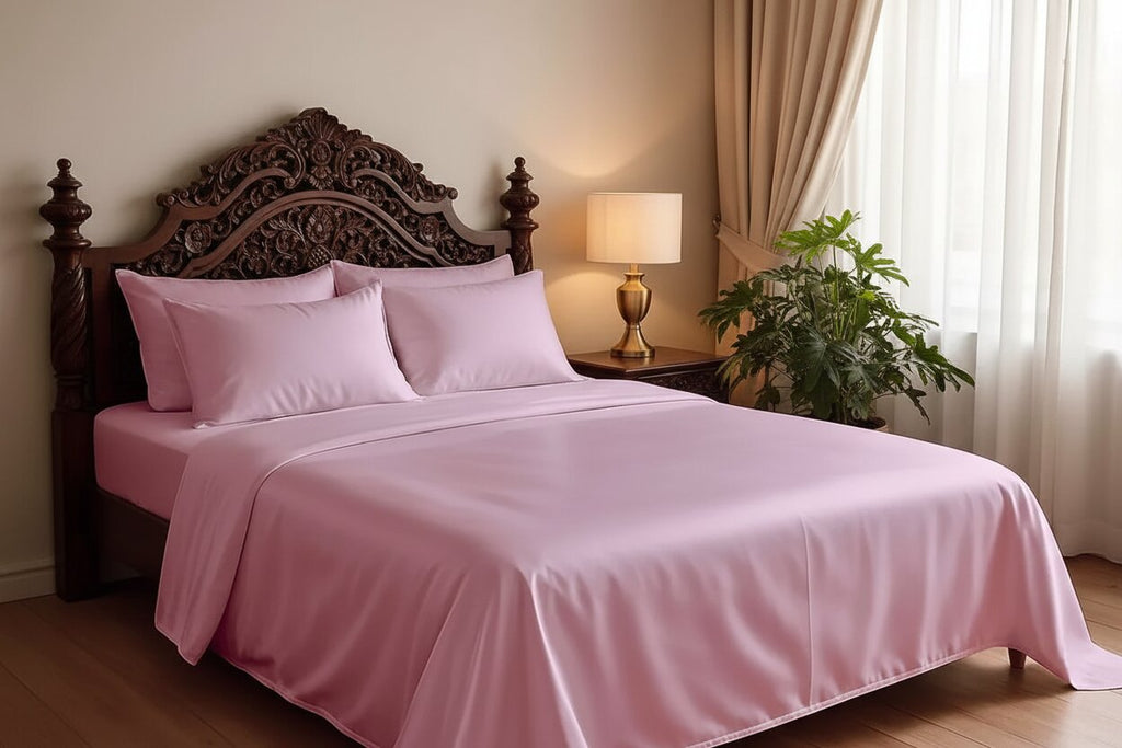 MVB Rose UltraSatin Silk Flat Double Bedsheet | Blush Pink | 1 Flat Sheet + 2 Pillow Covers