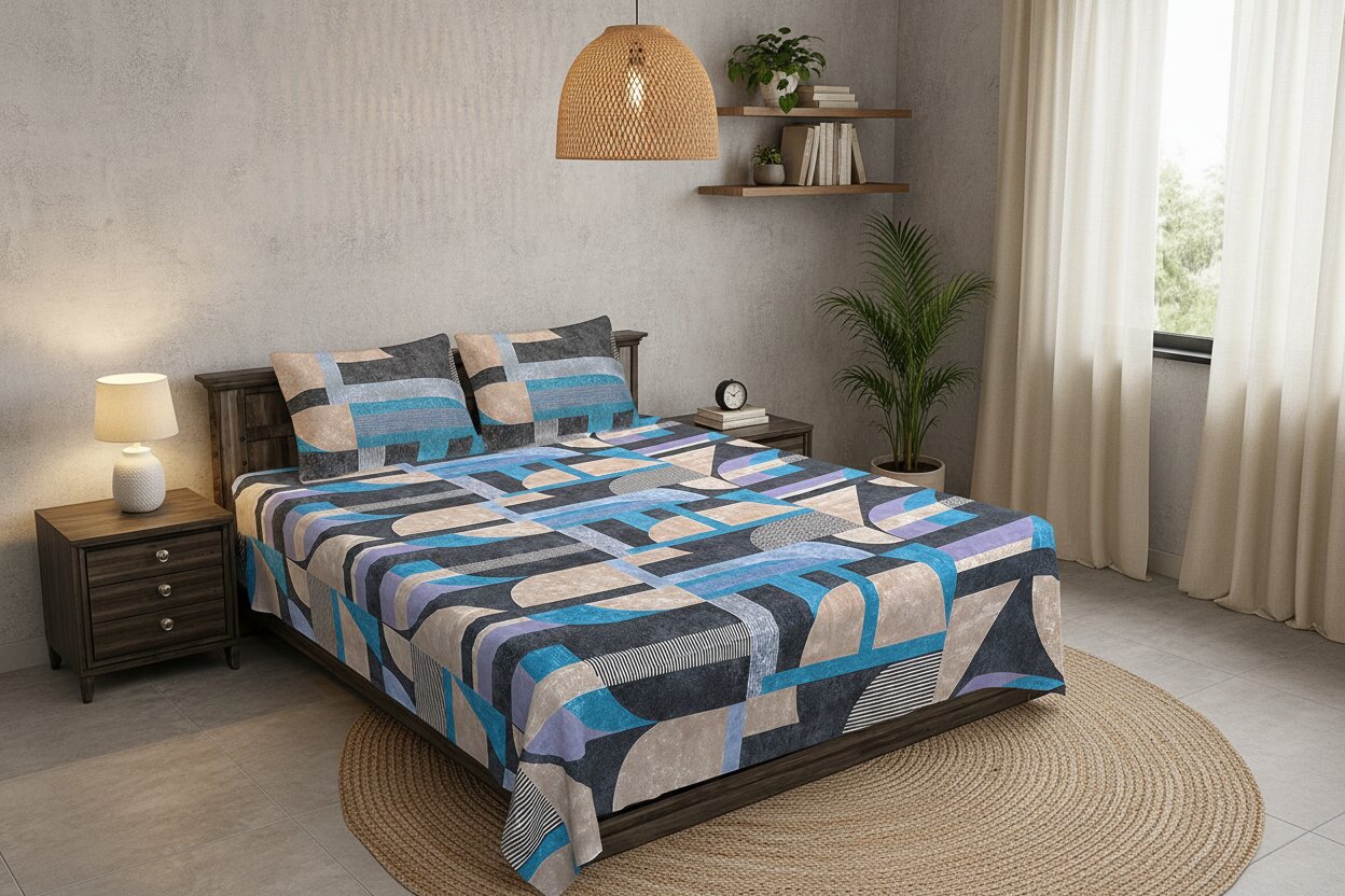 Metropolis Cubist Vision Double Bedsheet | Abstract Geometric Print