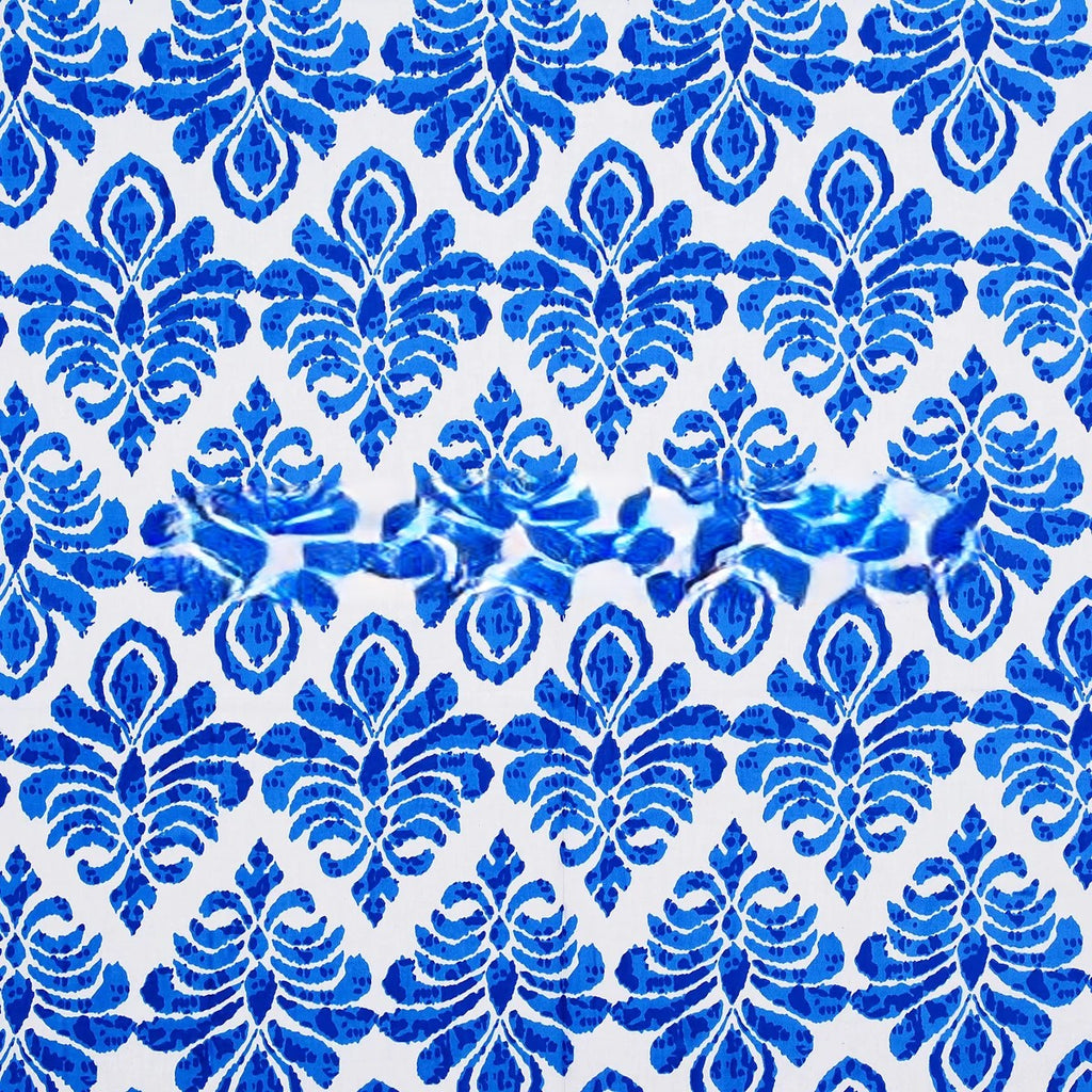 Blue Border Polka Frame White Base Blue Flower Print Super Fine Poplin Cotton Double Bedsheet With Two Pillow Covers