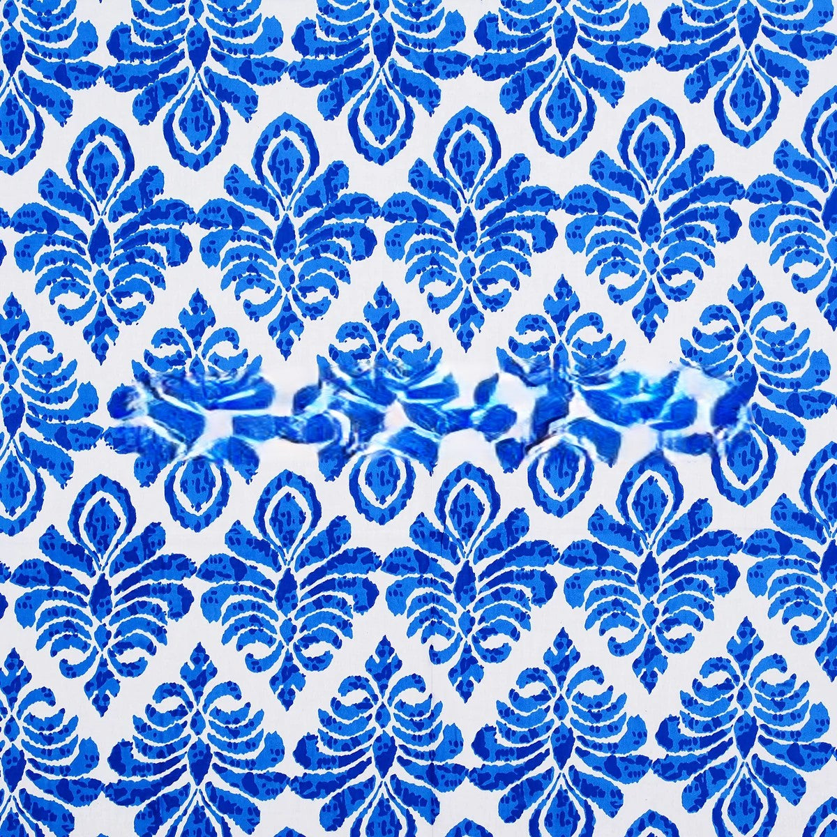 Blue Border Polka Frame White Base Blue Flower Print Super Fine Poplin Cotton Double Bedsheet With Two Pillow Covers