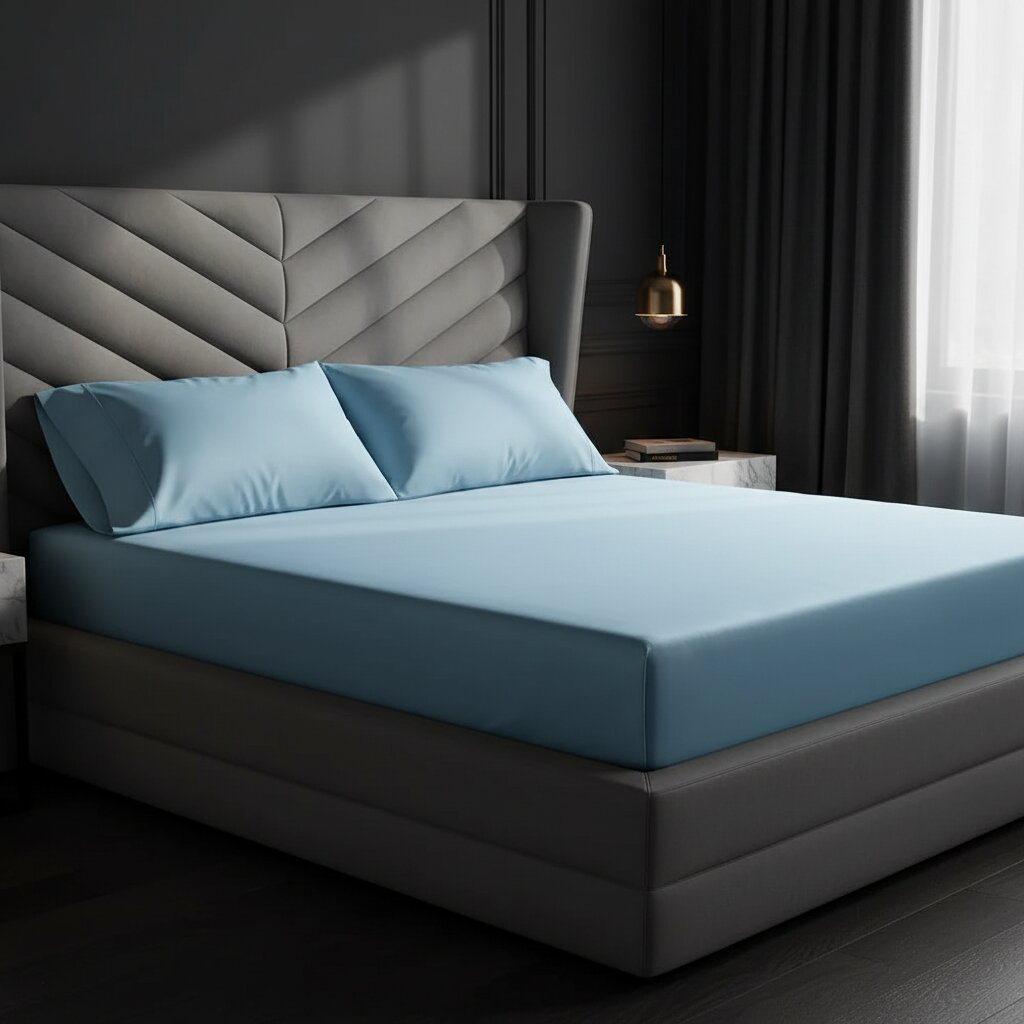 MVB Dreamy UltraSatin Silky Smooth Fitted Double Bedsheet Set – Light Blue