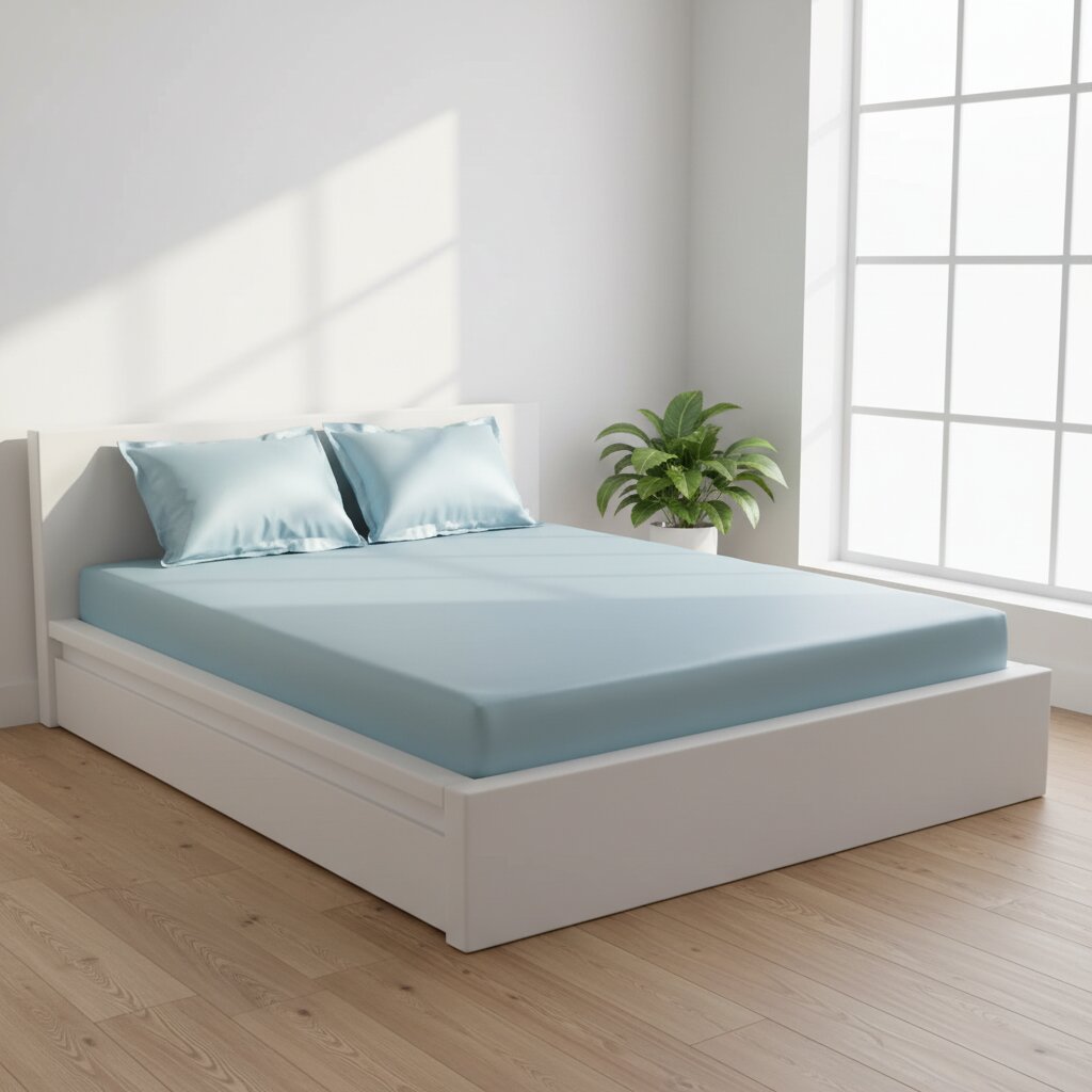 MVB Dreamy UltraSatin Silky Smooth Fitted Double Bedsheet Set – Light Blue