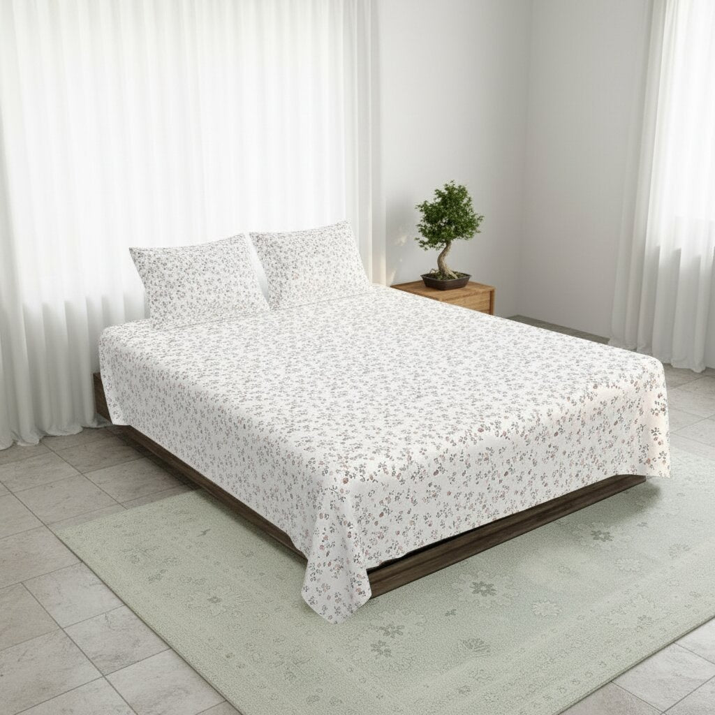 Nocturnal Vernal Petals Double Bedsheet | Premium Floral Cotton Bedsheet with 2 Pillow Covers