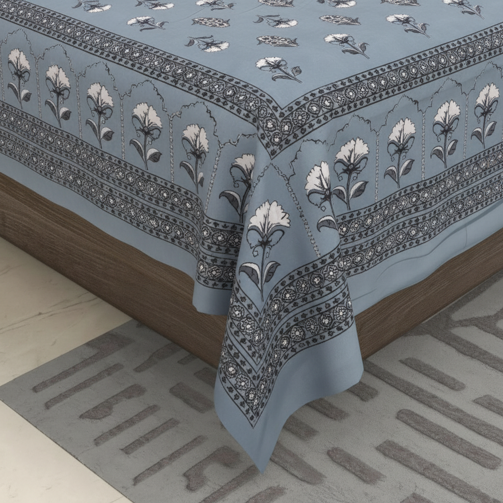 Steel Blue Bedsheet Border Close Up
