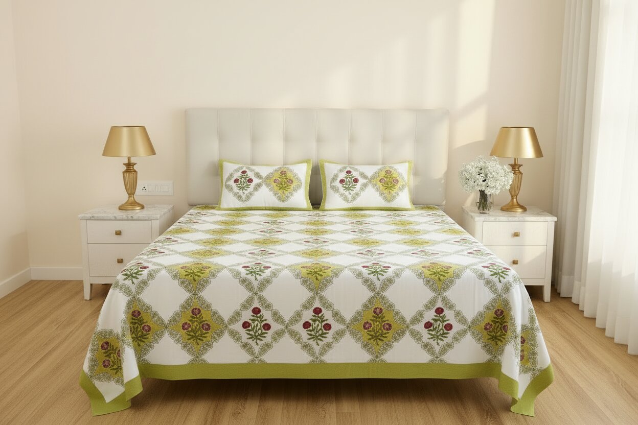MVB Premium Floral Diamond Print 400 TC Pure Cotton King Size Bedsheet
