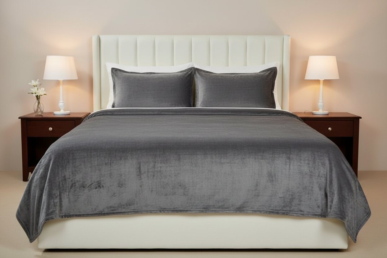 MVB Premium Velvet Comfort Double Bedsheet Charcoal Gray - Straight Front View