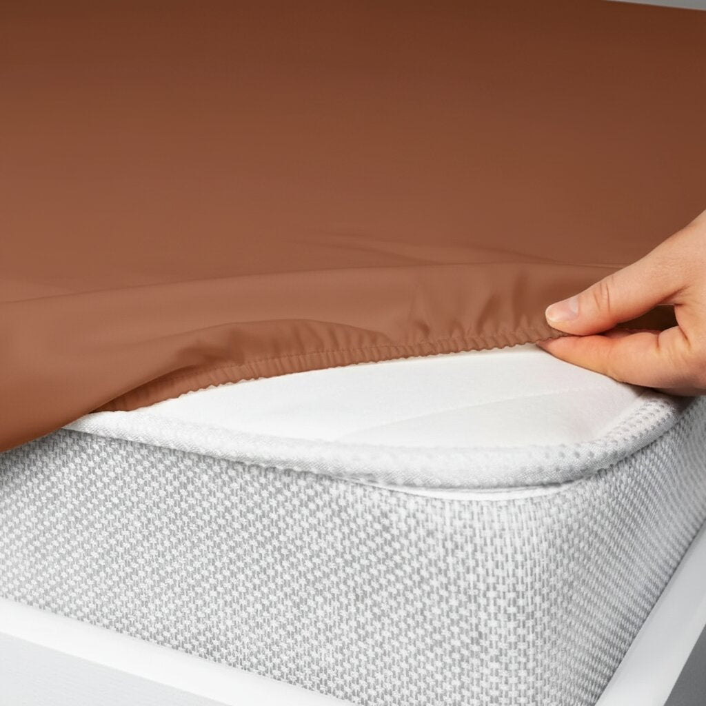 Terracotta UltraSatin Fitted Double Bedsheet with 2 Pillow Covers | MVBDFT41