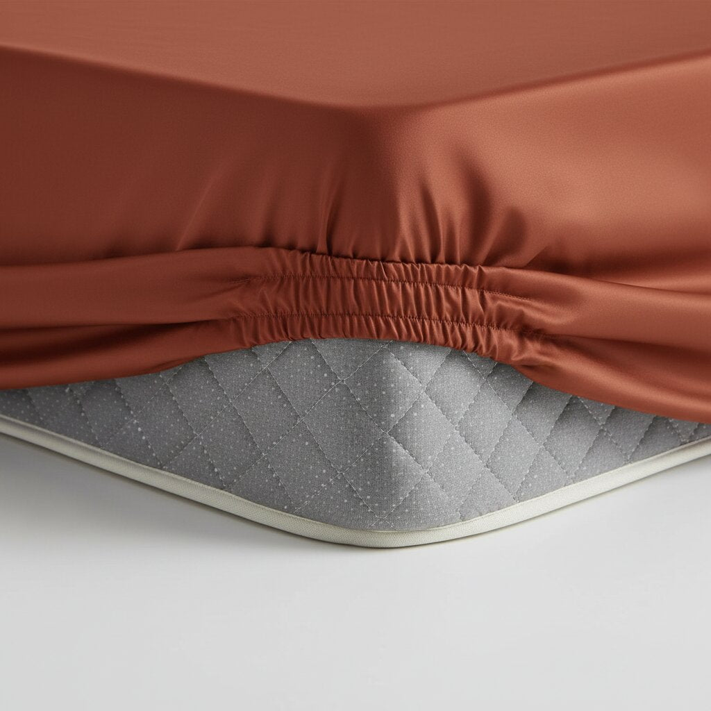 Terracotta UltraSatin Fitted Double Bedsheet with 2 Pillow Covers | MVBDFT41