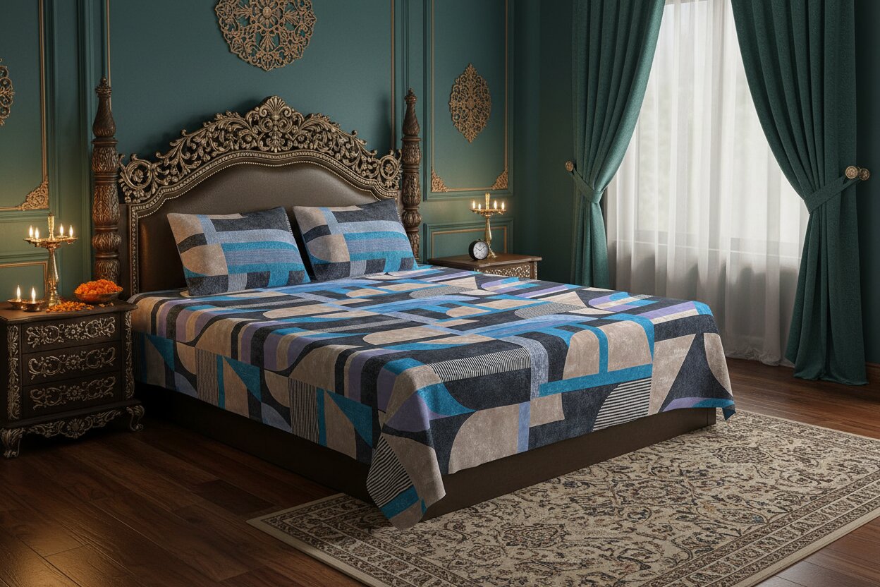 Metropolis Cubist Vision Double Bedsheet | Abstract Geometric Print