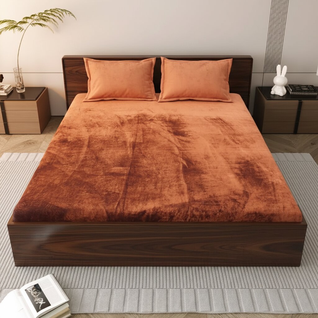 MVB Premium Velvet Comfort Double Bedsheet – Rust Copper Brown | MVBBSW003