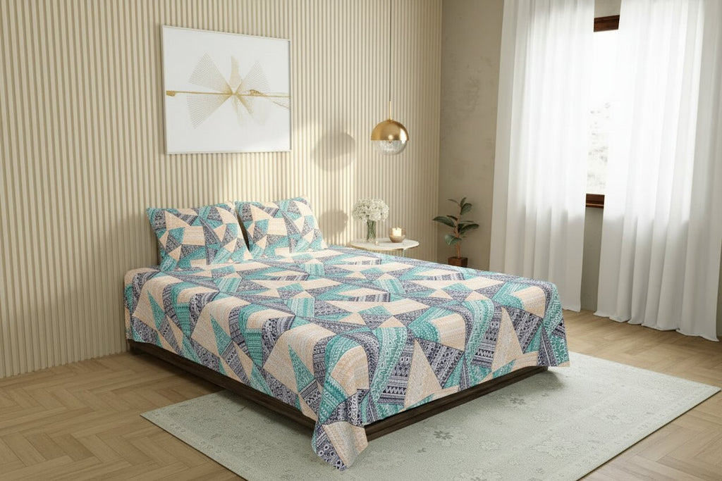 Angular Stone Prism Double Bedsheet | Geometric Boho Design
