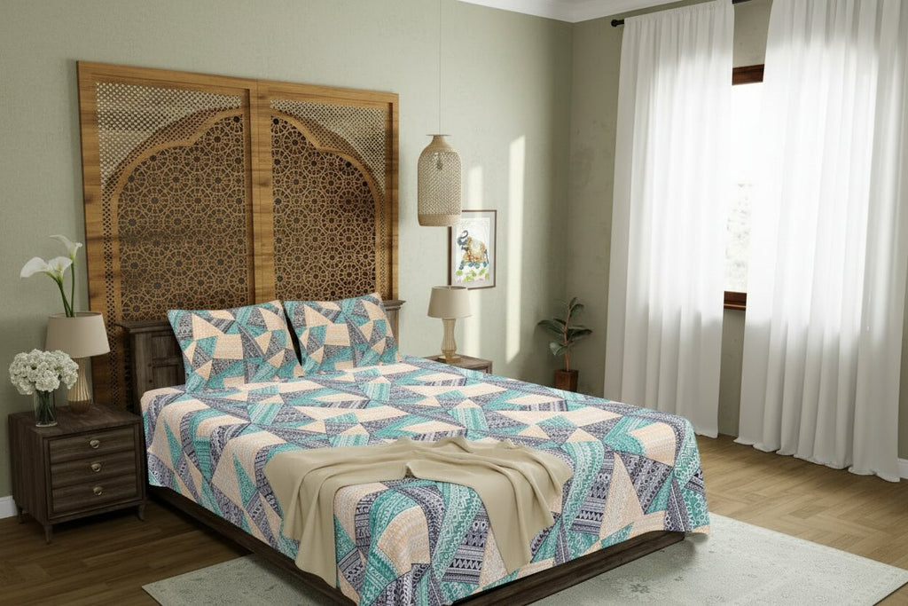 Angular Stone Prism Double Bedsheet | Geometric Boho Design