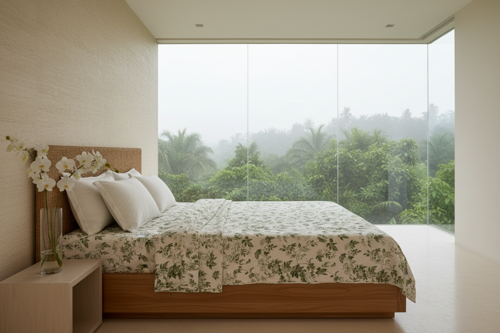 Green Leafy Vine Floral Pure Cotton King Size Bedsheet